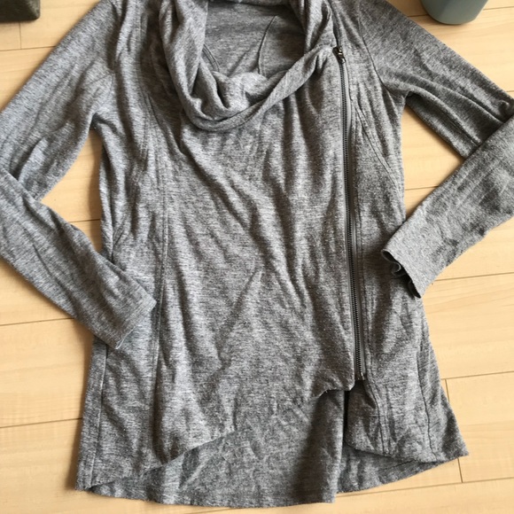 Moto style side zip soft flowy cardigan drape neck - Picture 3 of 8